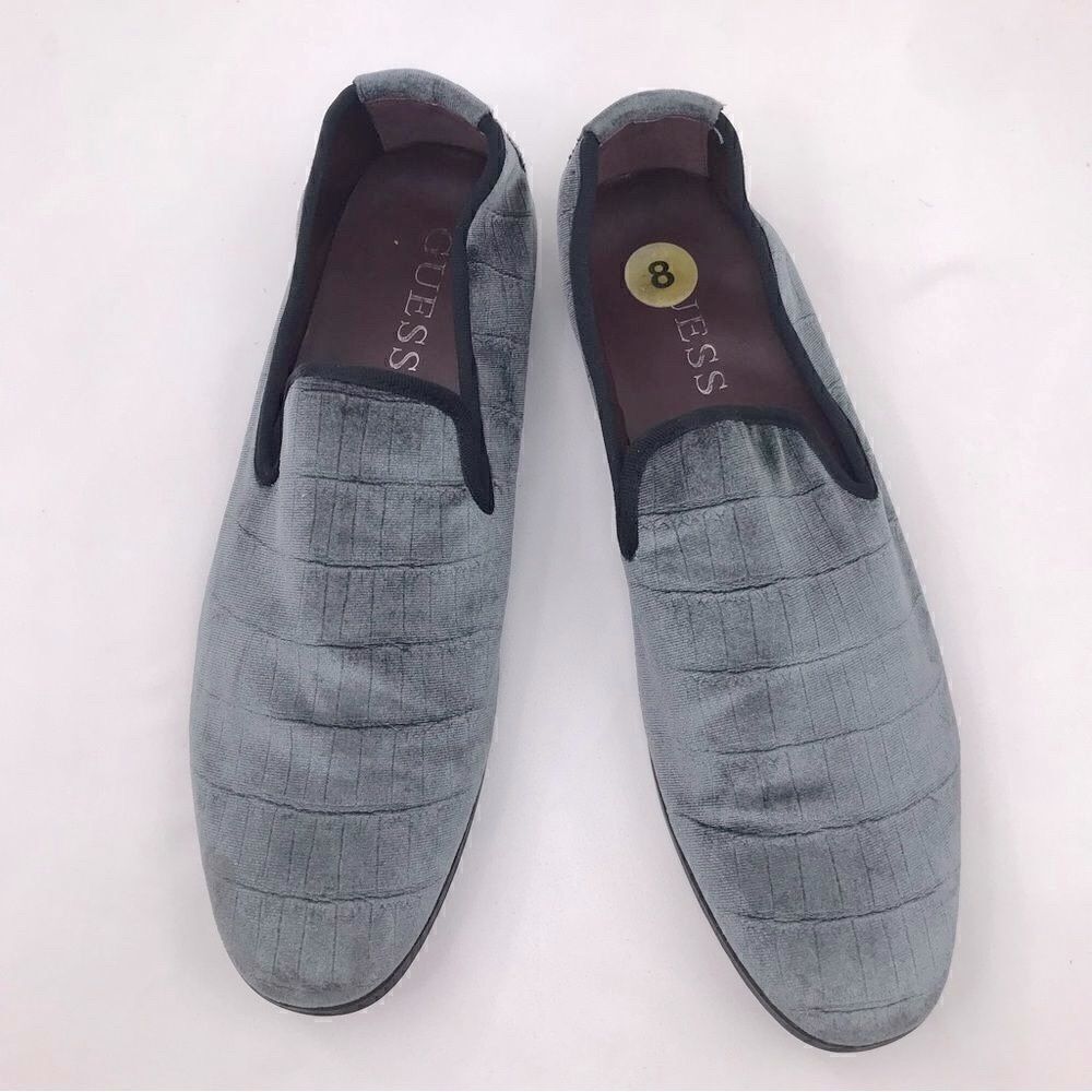 Guess EKON Gray Blue Faux Suede Velvety Casual Slipper Loafers